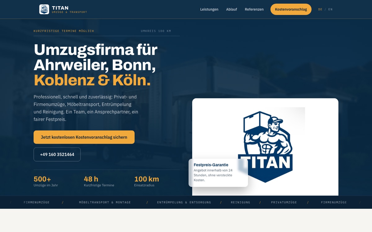 Titan Umzüge & Transport website